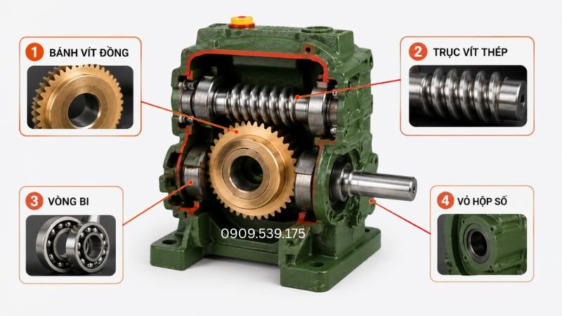 Bộ phận ảnh hưởng đến độ rơ của hộp giảm tốc WP.