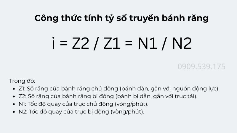 Công thức tính tỷ số truyền bánh răng